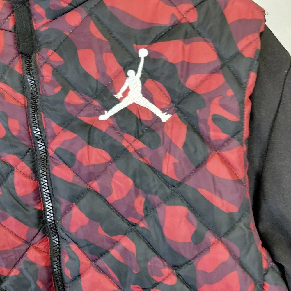 Jordan Boys Red Black Camo Hybrid Quilted Hoodie Jacket Large 12-13 Years